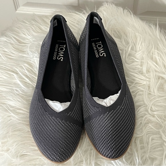 TOMS Women's Basic Jutti Neat Flat Shoes AN3 Knit Charcoal Black US Size 6.5 - Picture 1 of 7